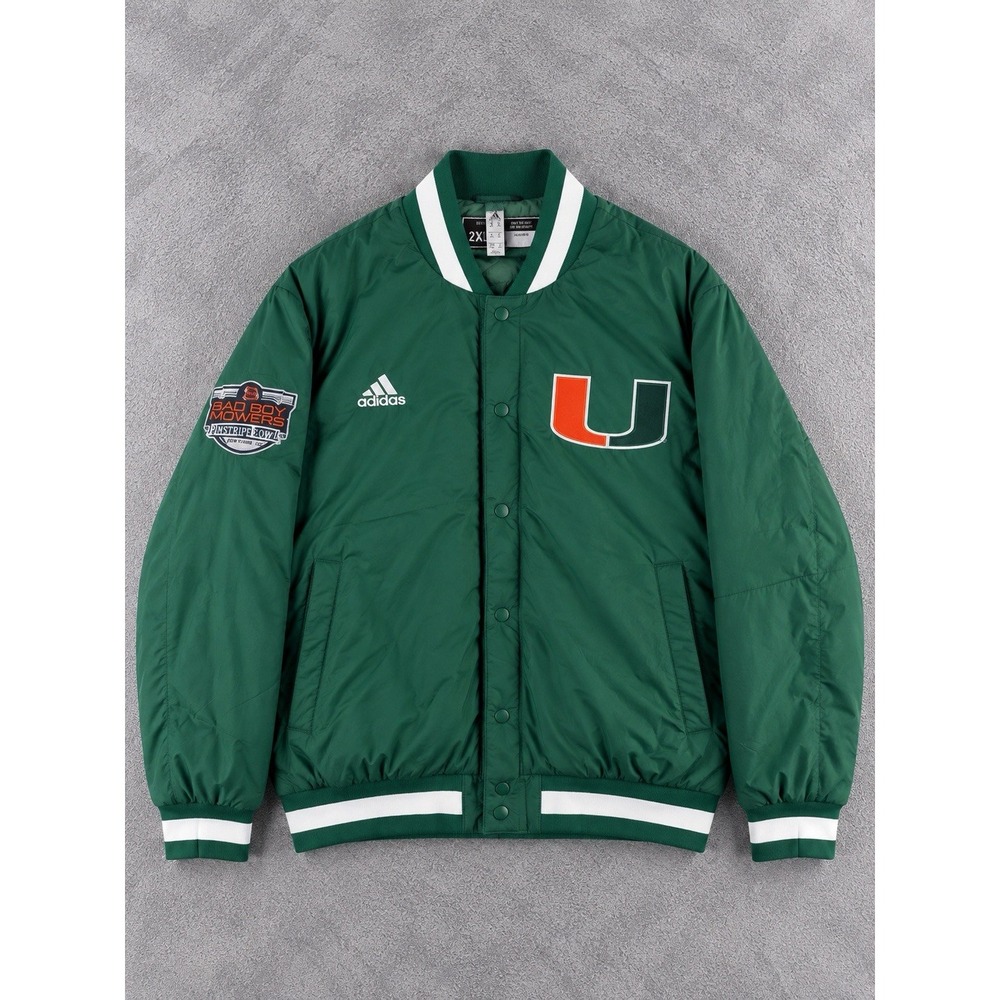 Adidas Miami Hurricanes Jacket Mens 2XL Green Team Issued Varsity Pinstripe Bowl